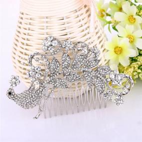 img 3 attached to Elegant Bridal Hair Comb: EVER FAITH Austrian Crystal Peacock Flower Hair Accessory, Clear