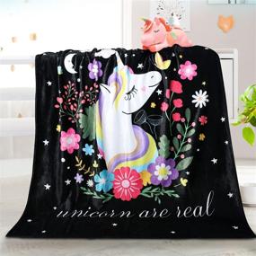 img 2 attached to 🦄 Nueasrs Unicorn Blanket: Stylish and Cozy Black Rainbow Throw Blanket for Girls - Perfect Unicorn Bedroom Decor and Gift for Kids! (50x60 Inch)