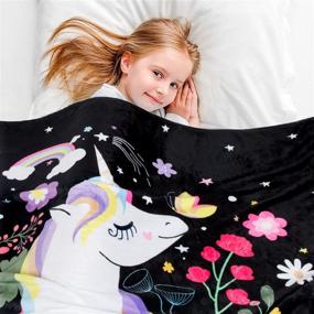 img 3 attached to 🦄 Nueasrs Unicorn Blanket: Stylish and Cozy Black Rainbow Throw Blanket for Girls - Perfect Unicorn Bedroom Decor and Gift for Kids! (50x60 Inch)