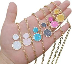 img 1 attached to Cute Round Stainless Steel Smiley Face Pendant Gold Y2K Necklace for Women Girls with Paperclip Chain