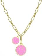 cute round stainless steel smiley face pendant gold y2k necklace for women girls with paperclip chain logo