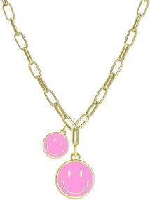 img 2 attached to Cute Round Stainless Steel Smiley Face Pendant Gold Y2K Necklace for Women Girls with Paperclip Chain