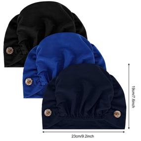 img 3 attached to 🔵 Pack of 3 Stretchy Headband Turbans with Buttons for Women - Navy Blue, Black, Royal Blue