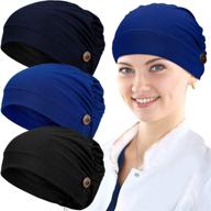 🔵 pack of 3 stretchy headband turbans with buttons for women - navy blue, black, royal blue logo