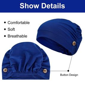 img 1 attached to 🔵 Pack of 3 Stretchy Headband Turbans with Buttons for Women - Navy Blue, Black, Royal Blue