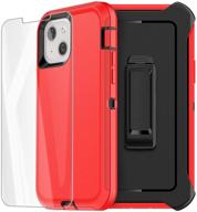 📱 aicase iphone 13 case with belt-clip holster, screen protector, heavy duty protective phone case - military grade full body protection, shockproof, dustproof, drop proof - rugged durable cover (red) logo