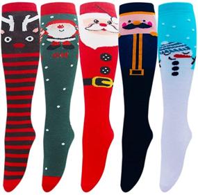 img 4 attached to Kids Knee High Christmas Socks for Girls and Boys – 🎄 Fun Long Calf Boot Holiday Socks, Ideal Gifts for Children 3-13 Years