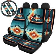 protect and style your car with belidome tribal aztec stripes seat cover set: includes steering 🚗 wheel protector, seat belt pads, and universal fit - durable & washable for both men and women logo