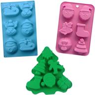 🎄 универсальный набор из трех силиконовых форм для рождественских угощений: елочка, снеговик, санта, носочки, колокольчики, снежинки - идеально подходит для создания конфет, печенья, свечей, бомб для ванны и в качестве подарков! логотип