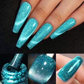 img 3 attached to 💅 Supwee Reflective Glitter Cat Eye Gel Nail Polish Sparkle Diamond Magnetic Gel Polish Shiny Blue Cat Eye Gel Nail Polish with Magnetic Stick Soak Off UV Gel Nail Art Gel 10ml