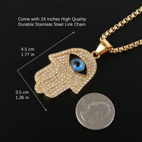 img 1 attached to 👁️ Stylish HZMAN 18k Gold Plated Iced Out CZ Stainless Steel Blue Evil Eye Beads Fatima Hamsa Hand Pendant Necklace – Eye-Catching Jewelry Accessory