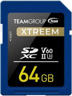 карта памяти teamgroup xtreem 64 гб uhs-ii/u3 sdxc с рейтингом v60 u3, скорость чтения 8k uhd до 250 мб/с - разработана для профессиональных видеоблоггеров, кинорежиссеров, фотографов и кураторов контента - модель: txsdxc64giiv6001 логотип