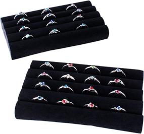 img 4 attached to 💍 Jewelry Showcase Storage Displays - Black Velvet Ring Trays with Accessory Foam Pads for Home Organization & Decoration (2 Pack)