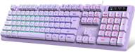 🌈 npet k10 gaming keyboard: ultra-slim, water-resistant, rainbow led backlit, purple logo