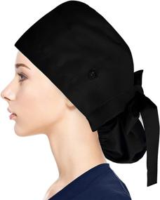 img 4 attached to 🧢 Fesciory Adjustable Working Caps with Button & Sweatband for Women with Long Hair and Ponytail Pouch