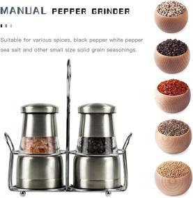 img 2 attached to Versatile and Elegant Premium Salt and Pepper Grinders Set with Stand - Stainless Steel 🧂 Grinder, Manual Mill, Adjustable Coarse Ceramic Rotor Spice Grinder - Ideal Kitchen Gadget for Cooking, Barbecue, Chef