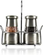 versatile and elegant premium salt and pepper grinders set with stand - stainless steel 🧂 grinder, manual mill, adjustable coarse ceramic rotor spice grinder - ideal kitchen gadget for cooking, barbecue, chef logo