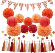 🎉 vibrant party decorations set: 33pcs supplies in orange and red for birthday, baby shower, wedding graduation events - paper lanterns, tissue pom poms, flowers, tassels, garland and banner logo