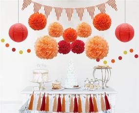 img 2 attached to 🎉 Vibrant Party Decorations Set: 33pcs Supplies in Orange and Red for Birthday, Baby Shower, Wedding Graduation Events - Paper Lanterns, Tissue Pom Poms, Flowers, Tassels, Garland and Banner