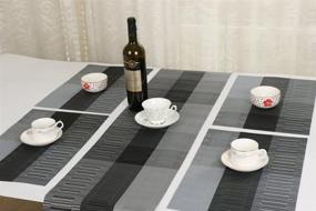 img 1 attached to 🍽️ SHACOS Ombre Black and Gray Vinyl Table Runner: Easy-to-Clean & Washable, Perfect for Kitchen and Dining Table (12x71 inch)