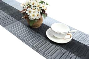 img 2 attached to 🍽️ SHACOS Ombre Black and Gray Vinyl Table Runner: Easy-to-Clean & Washable, Perfect for Kitchen and Dining Table (12x71 inch)