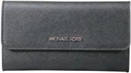 👜 large black michael kors jet set travel trifold leather wallet logo