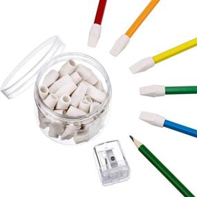 img 1 attached to 50 Pieces Pencil Top Erasers Cap Erasers And A Pencil Sharpener (White)