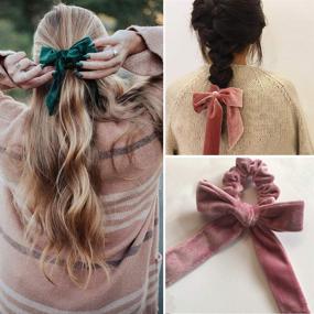 img 2 attached to 🎀 Stylish 6Pcs Velvet Hair Scrunchies with Bowknot for Women and Girls - Elegant Hair Bands, Ponytail Holders, and Accessories