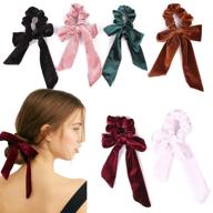 🎀 stylish 6pcs velvet hair scrunchies with bowknot for women and girls - elegant hair bands, ponytail holders, and accessories logo