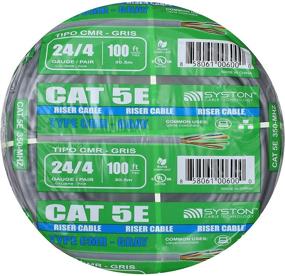 img 4 attached to Кабель оптоволоконный Cat5e высокого качества, 30,48 метров, чистая медь - для использования на открытом воздухе/в помещении, устойчивый к высокой температуре, прочный, скорость 350 МГц, 24AWG, бесэкранный проводник, классификация Riser Rated CMR, серый, от компании Syston Cable