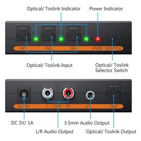 img 3 attached to Электронный аудио декодер eSynic с цифрового аналогового аудио с разделительным переключателем для 3 портов оптического интерфейса SPDIF Toslink: надежный переключатель и разветвитель аудиосигнала с адаптером питания и поддержкой DTS AC3 2.0 LPCM.