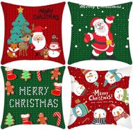 set of 4 18×18 inch christmas pillow covers - farmhouse short plush winter decorations holiday rustic sofa square cushion pillow case - home indoor christmas decorations logo