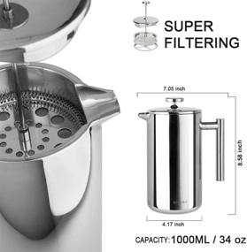 img 1 attached to ☕ Secura 1-Litre French Press Coffee Maker, Silver - 304 Grade Stainless Steel Insulated Coffee Press with 2 Bonus Screens