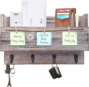 img 3 attached to 🔑 Rustic Wood Wall Key Hooks and Memo Clips Organizer - Entryway Letter Mail & Magazine Holder