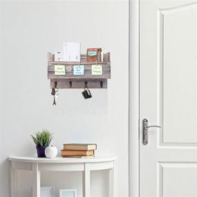 img 1 attached to 🔑 Rustic Wood Wall Key Hooks and Memo Clips Organizer - Entryway Letter Mail & Magazine Holder