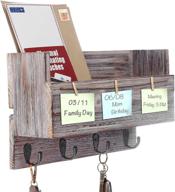 🔑 rustic wood wall key hooks and memo clips organizer - entryway letter mail & magazine holder logo