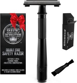 img 4 attached to 🪒 Black Double Edge Safety Razor - Butterfly Open Razor with 10 Japanese Stainless Steel Blades - Precise & Smooth Shaving Razor for Men