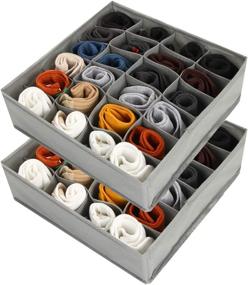 img 4 attached to 🧦 Gray Collapsible Socks Drawer Organizer Divider - 2 Packs (24 Cells) - Closet Cabinet Underwear Storage Boxes for Socks, Lingerie, and Underwear - Ideal for Efficient Organization