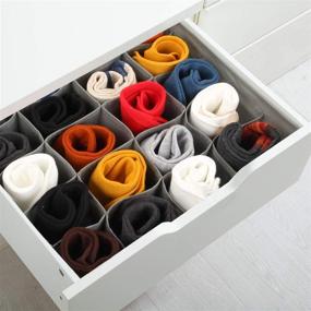 img 1 attached to 🧦 Gray Collapsible Socks Drawer Organizer Divider - 2 Packs (24 Cells) - Closet Cabinet Underwear Storage Boxes for Socks, Lingerie, and Underwear - Ideal for Efficient Organization