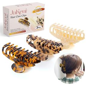 img 4 attached to Jakeni Large Tortoise Banana Hair Claw Clips with Leopard Print - Ideal for Thick Hair, 3.8 Inch Big Hair Clip, 3 Color Options