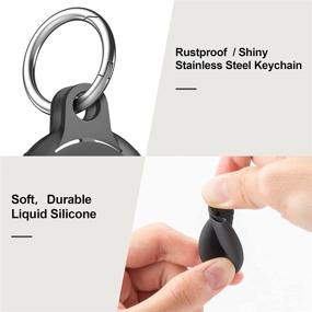 img 3 attached to 🔑 Migeec Compatible with AirTag Case Soft Silicone 4 Pack - Easy to Carry, Anti-Scratch, Shockproof & Durable - Includes 3 Keychains and 1 Wrist Strap - Washable (Black)