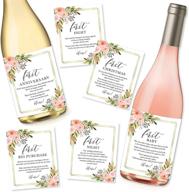 🍾 set of 6 floral milestone wine bottle labels for wedding celebrations - bridal shower, bachelorette party, engagement present. ideal registry gift for bride-to-be. creative firsts for newlyweds ideas. логотип