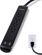philips spp6242bc/37 power strip surge protector with usb charging ports & 💡 wall mount - 4 outlets, 3ft cord, flat plug, 450 joules, etl listed, black logo