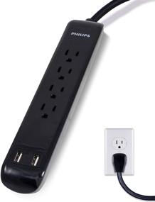 img 4 attached to Philips SPP6242BC/37 Power Strip Surge Protector with USB Charging Ports & 💡 Wall Mount - 4 Outlets, 3ft Cord, Flat Plug, 450 Joules, ETL Listed, Black