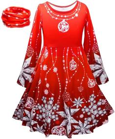 img 4 attached to 🎄 Girls' Christmas Party Twirl Dress - Casual Long Sleeve Snow/Cat/Christmas Tree/Unicorn Dress for Ages 3-9