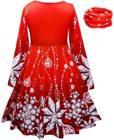 img 3 attached to 🎄 Girls' Christmas Party Twirl Dress - Casual Long Sleeve Snow/Cat/Christmas Tree/Unicorn Dress for Ages 3-9