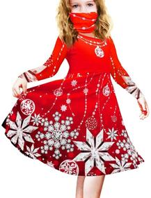 img 2 attached to 🎄 Girls' Christmas Party Twirl Dress - Casual Long Sleeve Snow/Cat/Christmas Tree/Unicorn Dress for Ages 3-9