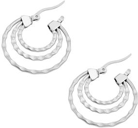 img 2 attached to 💍 Stylish Edforce Stainless Steel Triple-round Wave Hoop Earrings | 28mm | Women/Girls