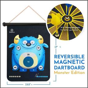 img 3 attached to 🎯 SIMPLUXX Magnetic Dart Board - Fun Space Adventure or Monster Mayhem Portable Set with Traditional Bulls Eye Game, Reversible Double Sided Back, and Safe Magnet Darts for Kids