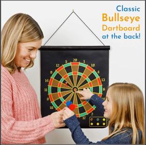 img 2 attached to 🎯 SIMPLUXX Magnetic Dart Board - Fun Space Adventure or Monster Mayhem Portable Set with Traditional Bulls Eye Game, Reversible Double Sided Back, and Safe Magnet Darts for Kids